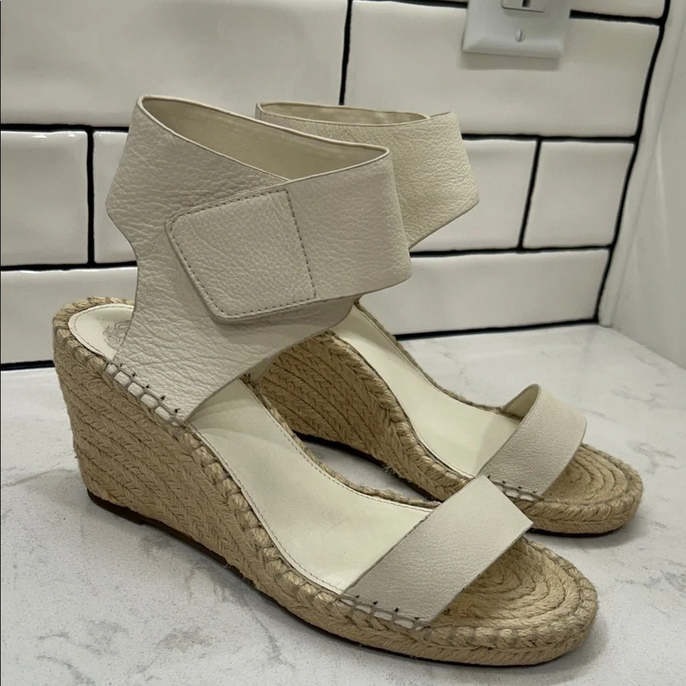 Vince Camuto Levista Women's Espadrilles Vanilla Leather Wedge Sandals Wide‎